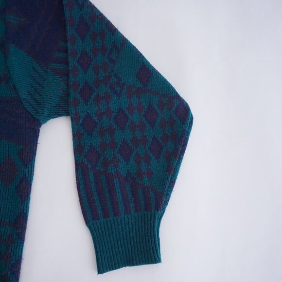 Vintage Sir William Teal Navy Textured Knit Retro Eclectic Grandpa Sweater XL - Picture 5 of 9